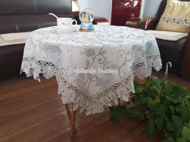 Shiny Jacquard Table Cloth with Lace
