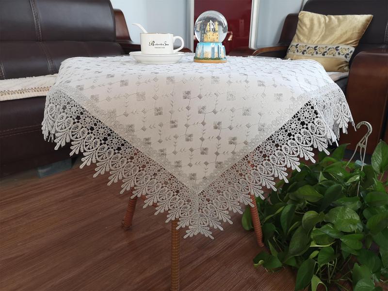 Lace Table Cloth with silver embroidery flowers