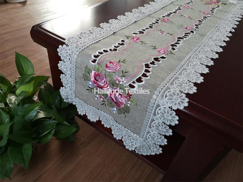 Embroidered Table Runner with cutworks