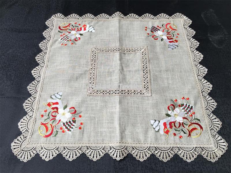 Christmas Table cover with Embroidery flowers and lace