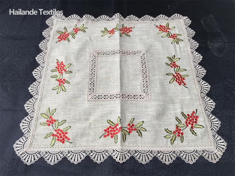 Embroidery table cloth with lace for Christmas