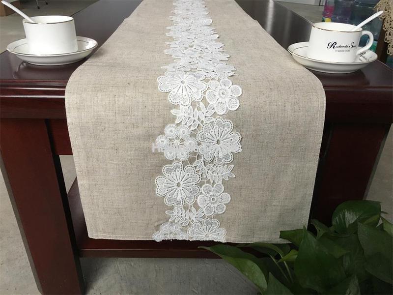 lace table runner with linen fabric