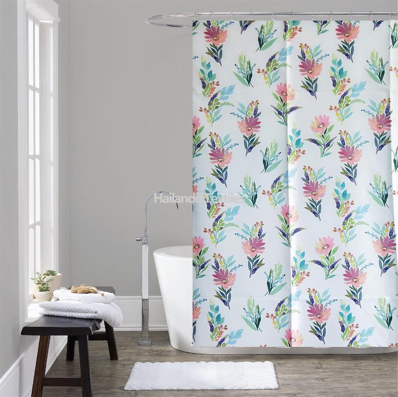 Flower Printed Shower Curtain with waterproof and PA coating